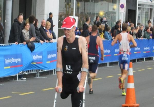 Andrew Hughes competing at the Barfoot & Thompson ITU World Paratriathlon Championships in 2012.